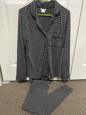Shimera Black & White Striped Pajama Set - Long Sleeve Top & Pants